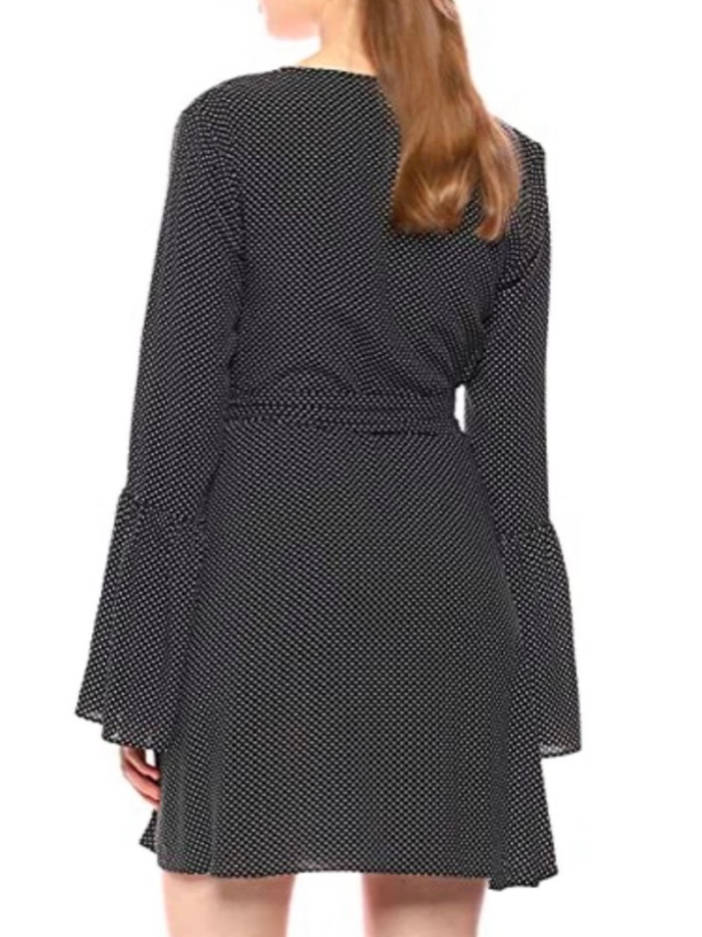 BCBG Black Polka Dot Long Sleeve Wrap Dress - Picture 6 of 6